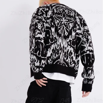 Вязание в стиле Харадзюку с круглым вырезом, мужская одежда, мужской пуловер, свитер, креативная полоска, женское вязание, уличное женское крупное ЭМО