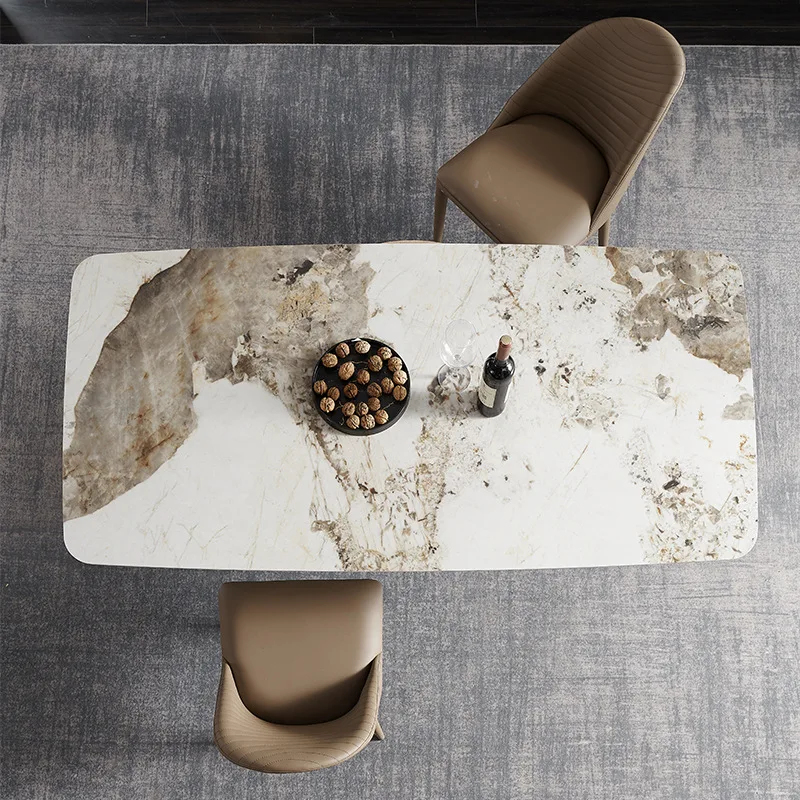 Простой обеденный стол из каменной плиты и комбинация стула, небольшой семейный обеденный стол, прямоугольный современный обеденный стол высокого класса 3