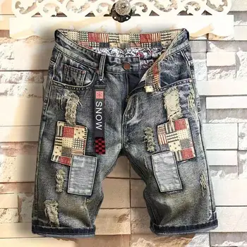 Брендовые мужские рваные джинсовые шорты в стиле ретро, лето 2020, Новые Модные повседневные джинсовые шорты с дырочками, мужская брендовая одежда