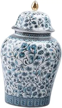 Китайская керамическая ваза для бутонов, банка для имбиря с крышкой, многоцелевой центральный элемент в традиционном восточном стиле Храните свои мини-сокровища, С