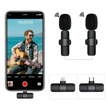 Беспроводной петличный микрофон, портативный Мини-микрофон для записи аудио и видео для iPhone Android, микрофон для игровых телефонов в прямом эфире