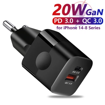 PD 20 Вт GaN USB C Зарядное Устройство для iPhone 14 13 12 11 Pro Max 8 7 Plus SE Телефон QC 3,0 PD 3,0 USB Type C Быстрая Зарядка для Xiaomi Poco