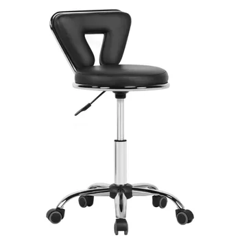 Салонный стул SmileMart с регулируемой средней спинкой и колесиками для маникюра, массажа, спа, черные барные стулья для кухни