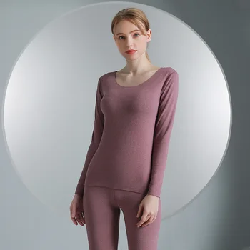 Комплекты женского термобелья, однотонная зимняя одежда 2022 года, бесшовное толстое двухслойное теплое белье, женский костюм для термоодежды