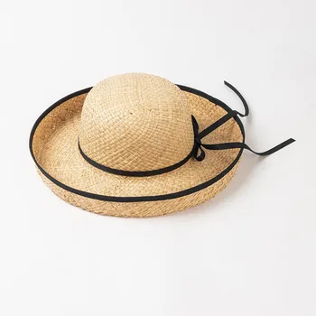 Весна-Лето, Новая мода, галстук-бабочка, Завитая соломенная шляпа-горшок из лафита, туризм на открытом воздухе, Солнцезащитный крем, соломенная шляпа-козырек от солнца