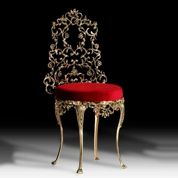 Европейский Красный королевский обеденный стул класса люкс, Медный мебельный подлокотник, кресло для отдыха
