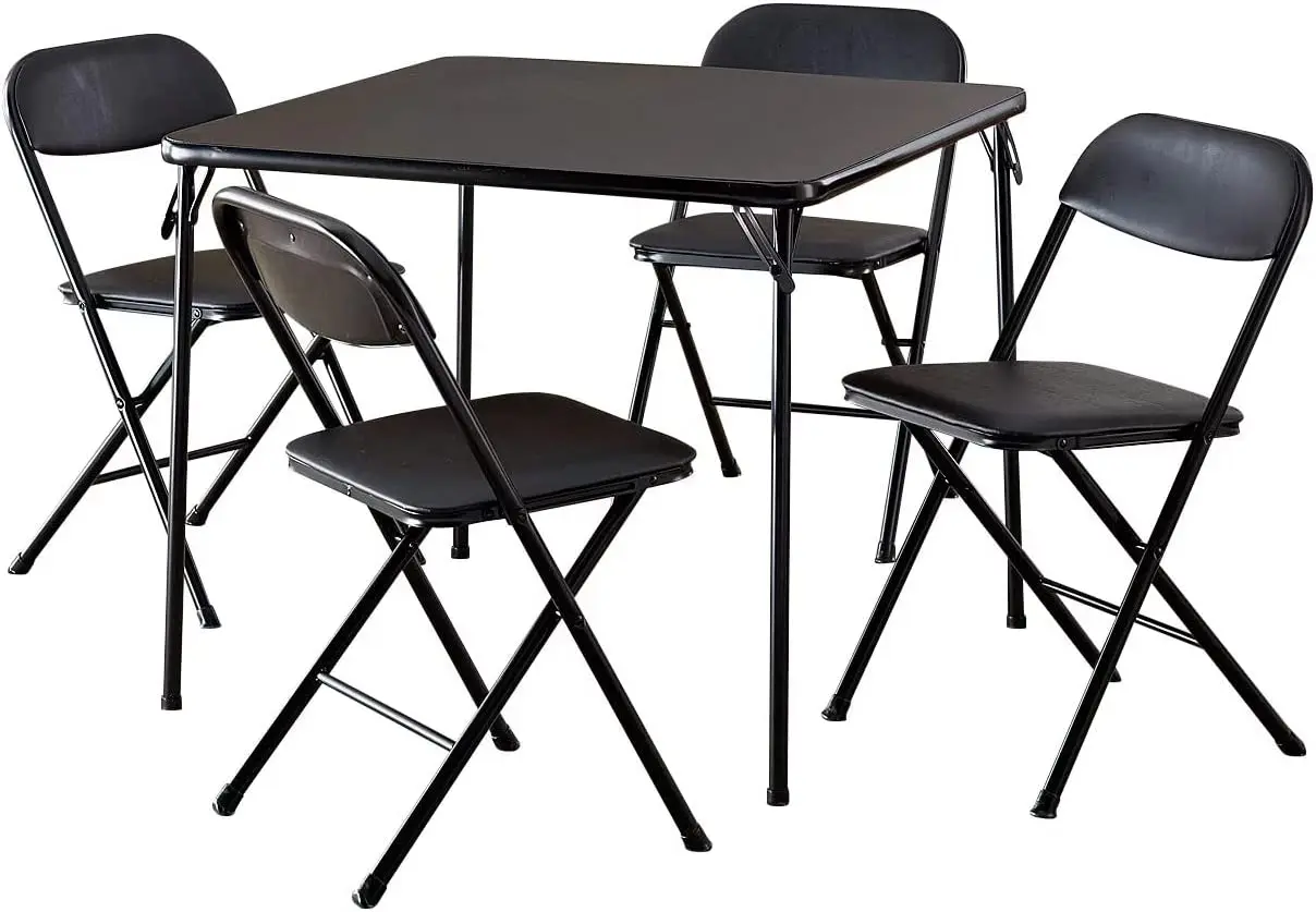 Карточный стол со стульями, набор из 4 предметов, складной стол и стул для дома/улицы, обеденный набор из 5 предметов, черный 0