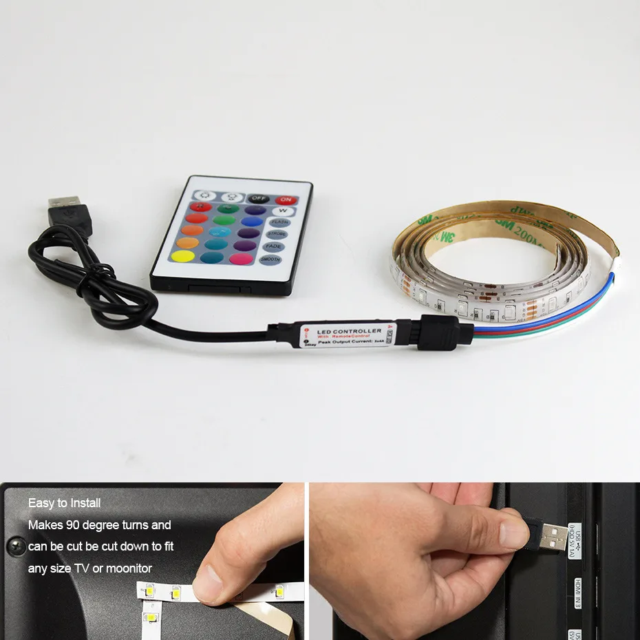 DC 5V USB LED Strip Light 3528 RGB Водонепроницаемый 0,5 М 1М 2М 3М 4М 5М 60LED/M RGB Led Strip Лента Диодная Гибкая Подсветка Телевизора 5