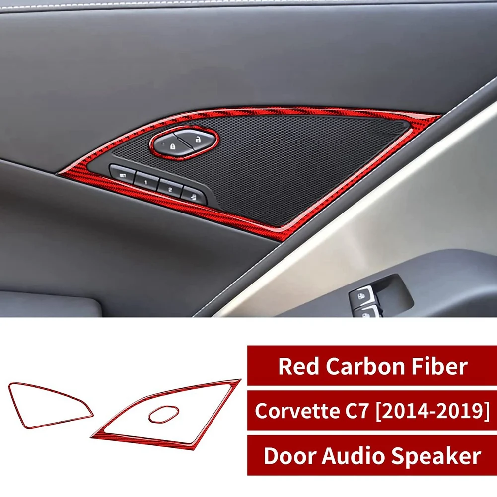 Комплект наклеек на динамик боковой двери автомобиля, набор наклеек из углеродного волокна для Chevrolet Corvette C7 2014-2019, красный 1
