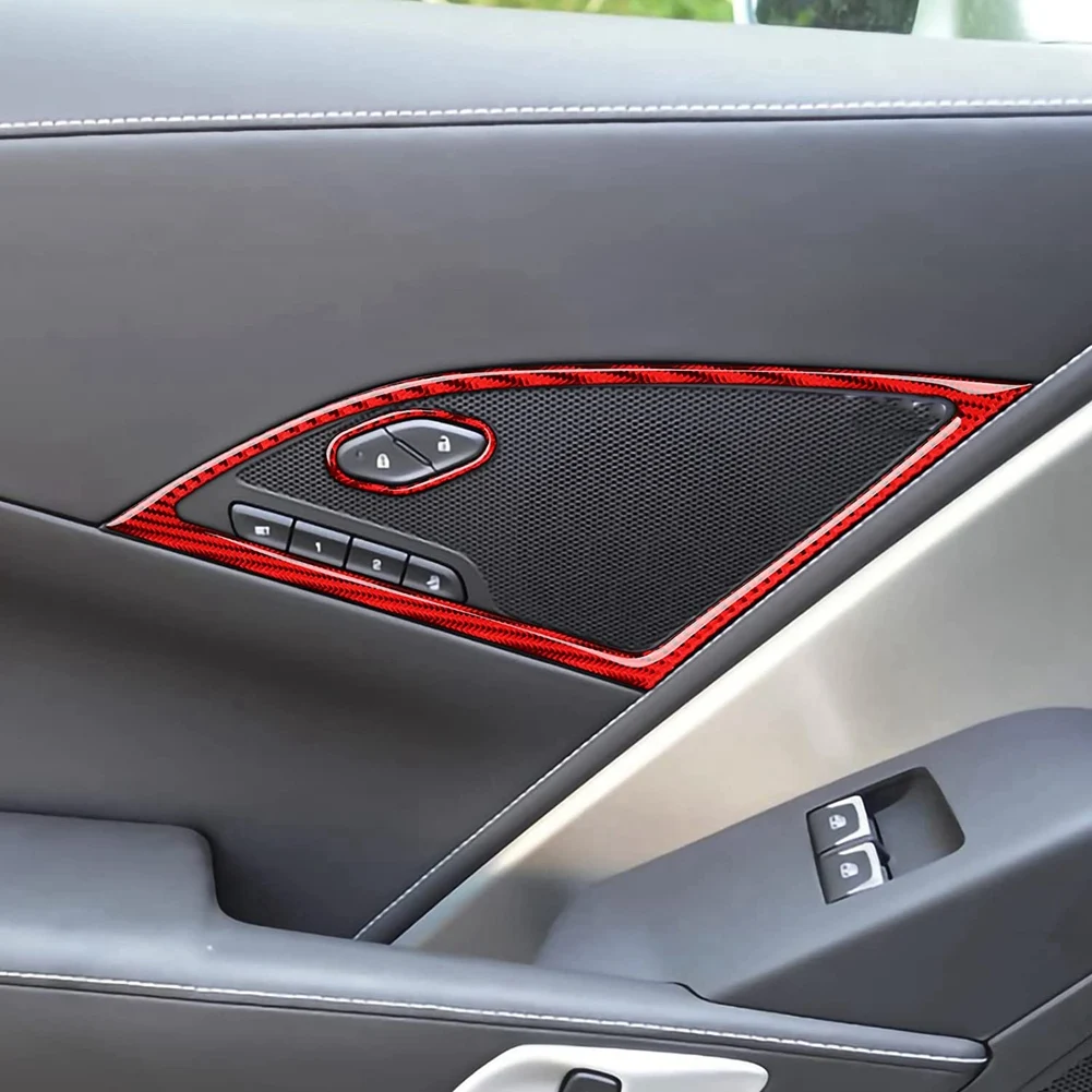 Комплект наклеек на динамик боковой двери автомобиля, набор наклеек из углеродного волокна для Chevrolet Corvette C7 2014-2019, красный 2