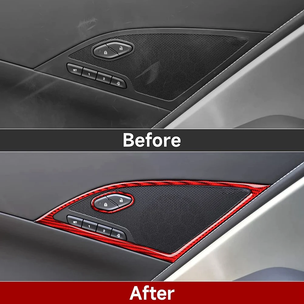 Комплект наклеек на динамик боковой двери автомобиля, набор наклеек из углеродного волокна для Chevrolet Corvette C7 2014-2019, красный 3