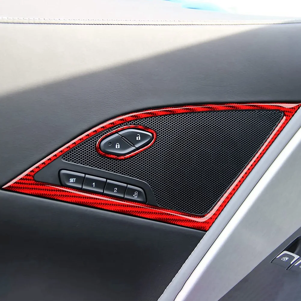 Комплект наклеек на динамик боковой двери автомобиля, набор наклеек из углеродного волокна для Chevrolet Corvette C7 2014-2019, красный 4