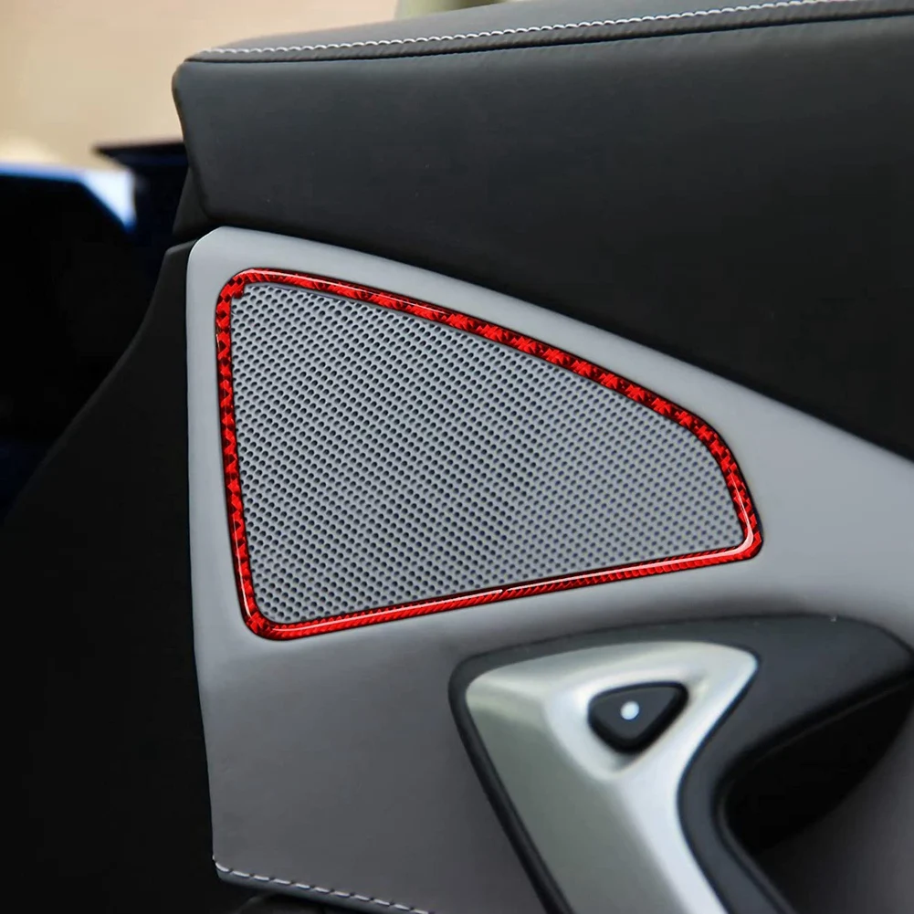 Комплект наклеек на динамик боковой двери автомобиля, набор наклеек из углеродного волокна для Chevrolet Corvette C7 2014-2019, красный 5