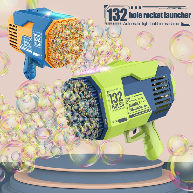 132-луночный пистолет для мыльных пузырей, детская игрушка, Электрическая ракета для мыльных пузырей с подсветкой, автоматический воздуходувка для мыла, подарок для детей, Летняя вечеринка, Подвижные игры 1
