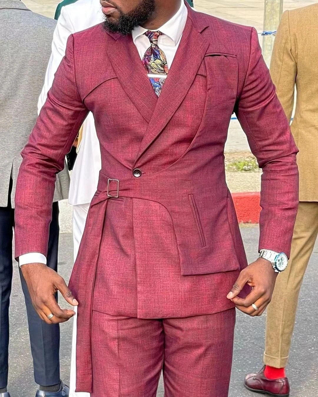 Куртка, брюки, мужской приталенный розовый роскошный свадебный мужской блейзер, костюмы в деловом стиле, дизайнерская одежда, индивидуальный смокинг, 2 шт. 0
