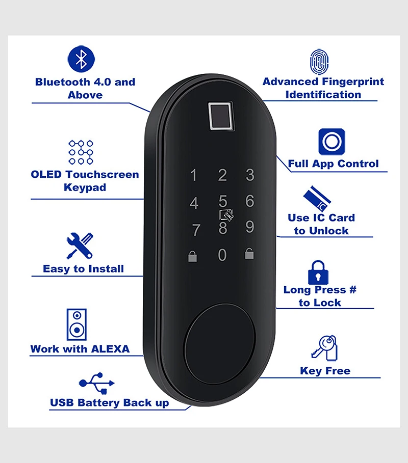 Smart Ttlock Tuya Front, цифровой биометрический пароль, отпечаток пальца, засов, внешние замки, ключ, отпечаток пальца, дверной замок для дома 2