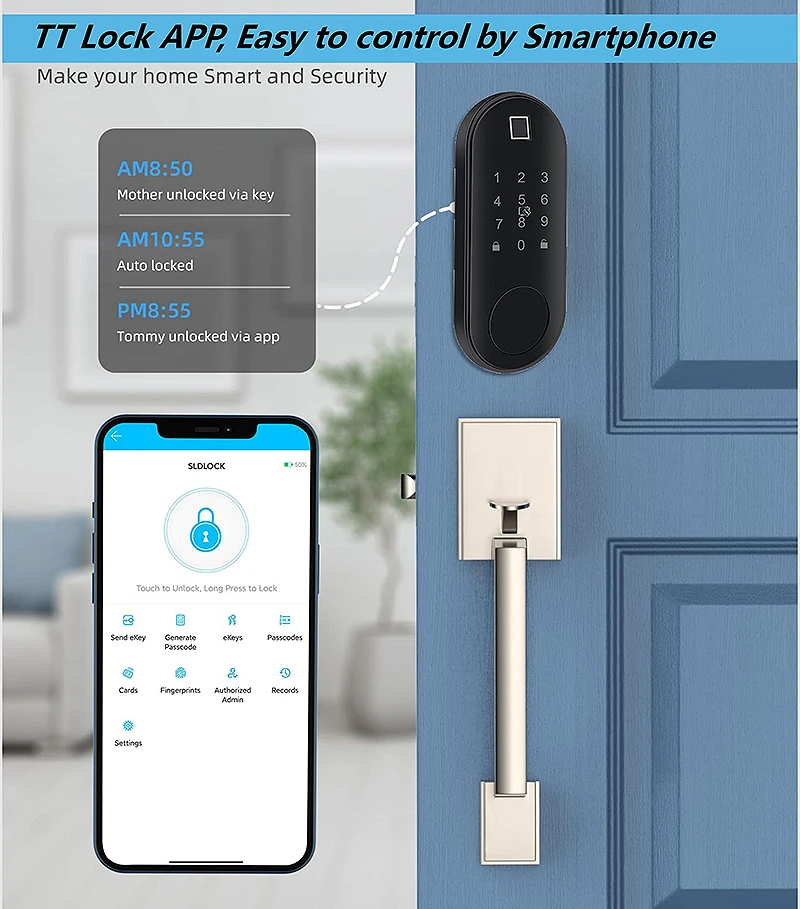 Smart Ttlock Tuya Front, цифровой биометрический пароль, отпечаток пальца, засов, внешние замки, ключ, отпечаток пальца, дверной замок для дома 5