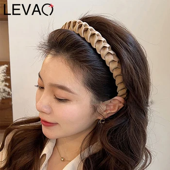 LEVAO Корейская плетеная сетчатая повязка на голову с зубцами для женщин и девочек, Винтажные плетеные ленты для волос, Головные уборы, Осенние аксессуары для волос