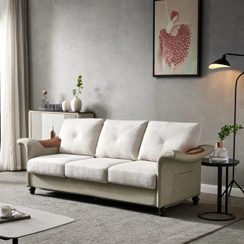 Мебель для гостиной из льняной ткани, искусственная кожа с деревянными ножками, диван (бежевый)