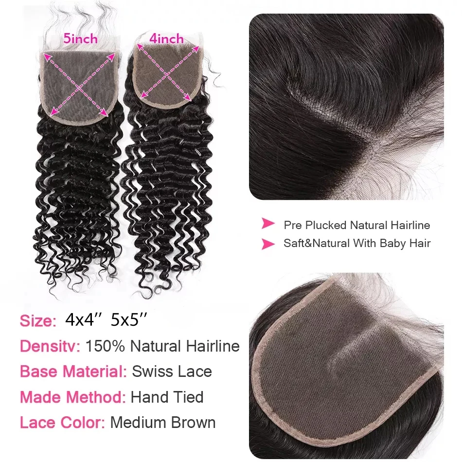 Бразильское плетение волос Luvin Deep Wave Remy 3-4 пучка с застежкой из человеческих волос длиной 28-30 дюймов спереди для чернокожих женщин 2