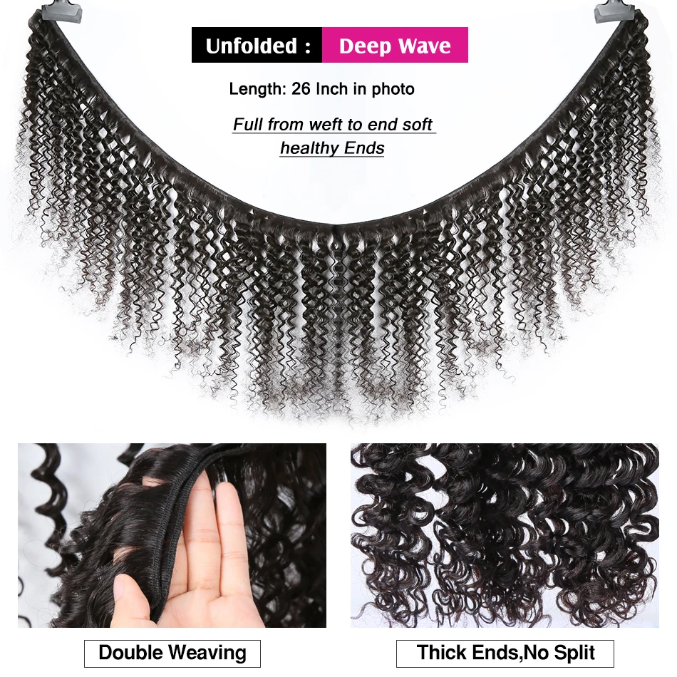 Бразильское плетение волос Luvin Deep Wave Remy 3-4 пучка с застежкой из человеческих волос длиной 28-30 дюймов спереди для чернокожих женщин 4