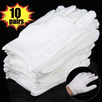 10 пар белых хлопчатобумажных рабочих перчаток для сухих рук, для работы с пленкой, СПА-перчаток, церемониальных перчаток с высокой эластичностью, бытовых чистящих средств