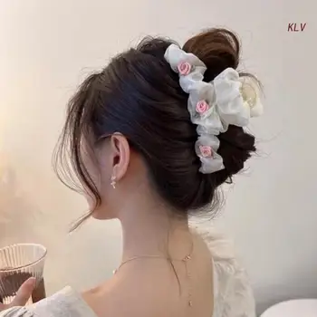 Сладкий Шпилька милые женщины романтический пряжа Роза в форме цветка Коготь волос небольшой свежий летний стиль зажим для волос для девочек