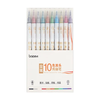 10 цветов / набор, тонкая кисть, металлические маркерные ручки, маркеры с двойным наконечником для черной бумаги, каллиграфия, рисование ручкой.