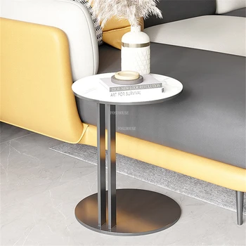 Журнальные столики Nordic Luxury из шифера, современный простой круглый приставной столик для дома, Угловой стол из нержавеющей стали, Мебель Salontafel, HY