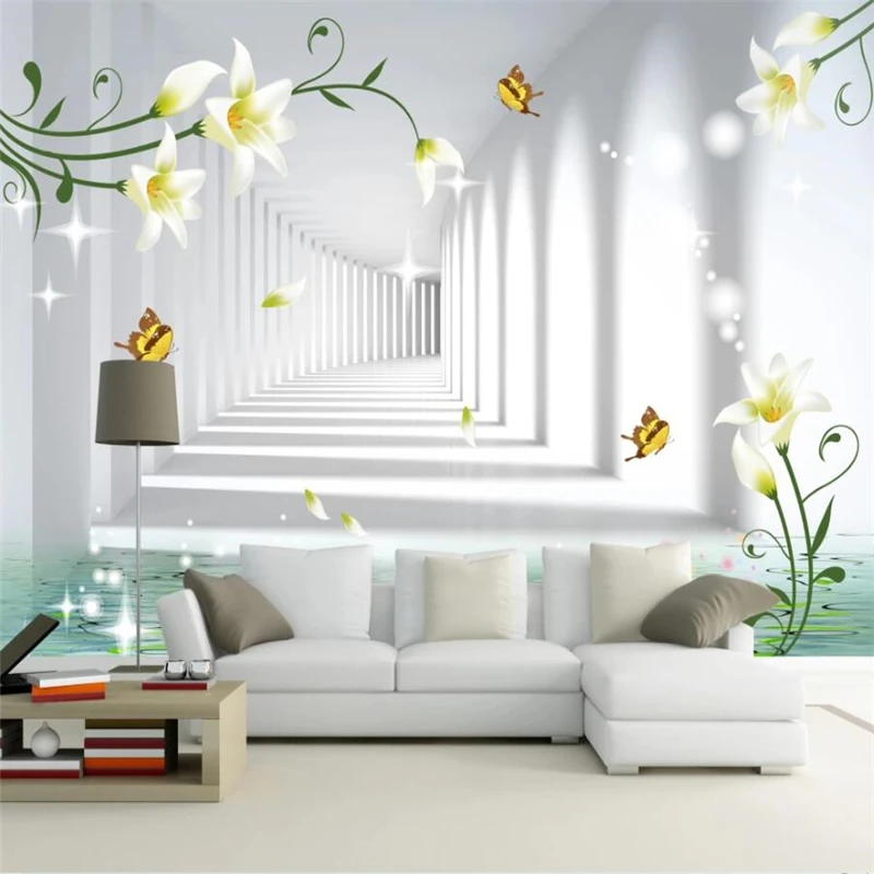 Пользовательские обои 3d фреска papel de parede мечта лилия бабочка цветок любви ТВ фон стены гостиная спальня 3d обои 0