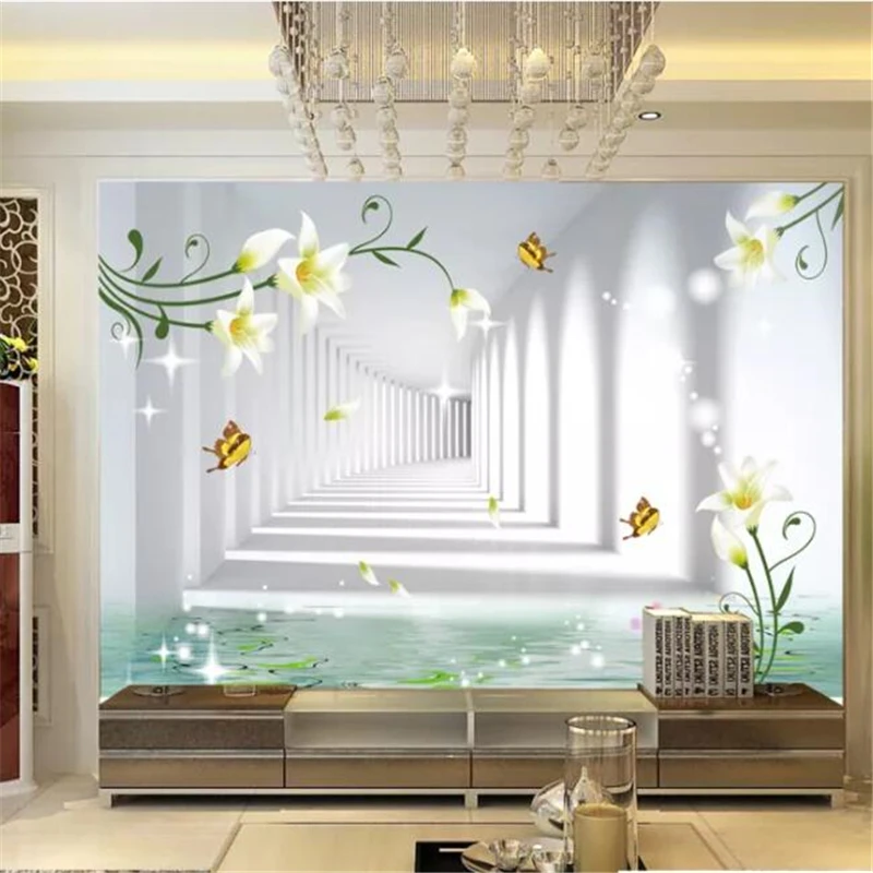 Пользовательские обои 3d фреска papel de parede мечта лилия бабочка цветок любви ТВ фон стены гостиная спальня 3d обои 2