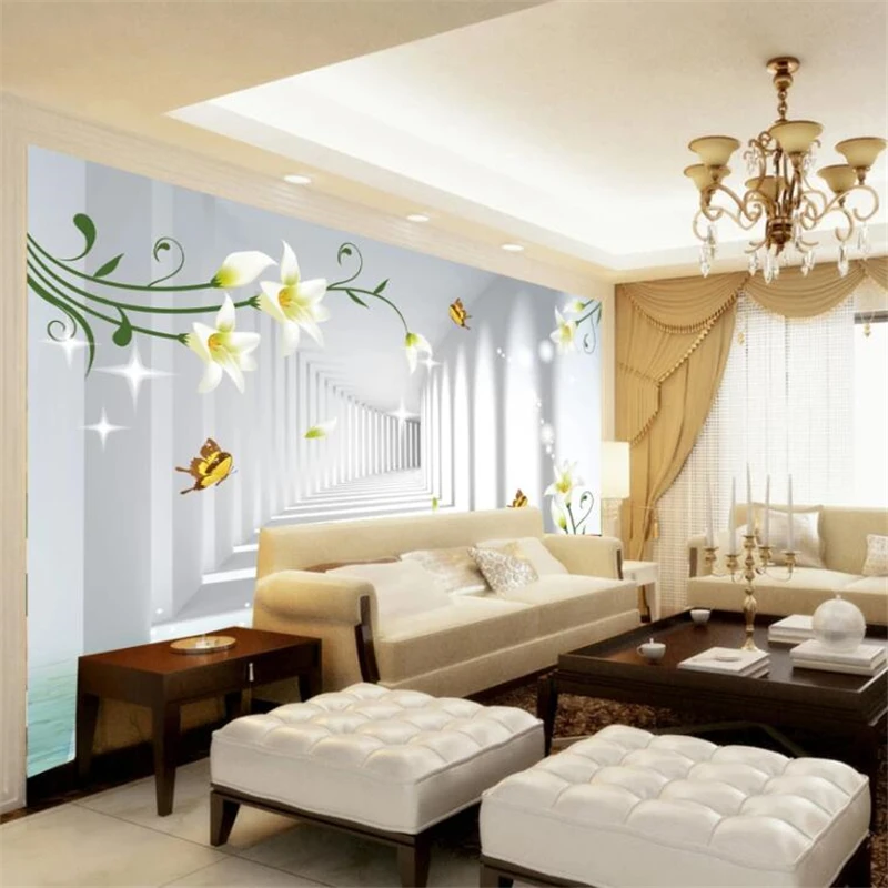 Пользовательские обои 3d фреска papel de parede мечта лилия бабочка цветок любви ТВ фон стены гостиная спальня 3d обои 3