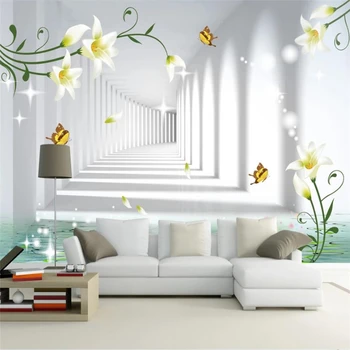 Пользовательские обои 3d фреска papel de parede мечта лилия бабочка цветок любви ТВ фон стены гостиная спальня 3d обои