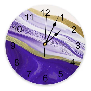 Фиолетовая градиентная текстура, Мраморная роспись, большие настенные часы, декор для ресторана, кафе, круглые настенные часы, украшение дома