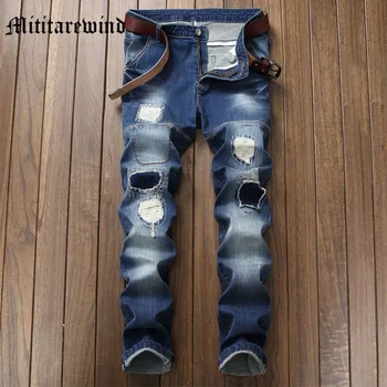 Мужские брюки с рваным дизайном в стиле пэчворк с дырками, повседневные облегающие джинсы стрейч в стиле хип-хоп, джинсовые мужские брюки в стиле Хай-стрит в обтяжку.