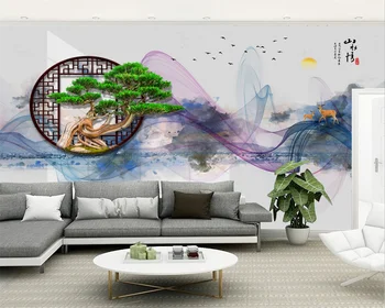 beibehang Индивидуальные новые китайские абстрактные обои с пейзажной живописью на фоне соснового окна papel de parede обои
