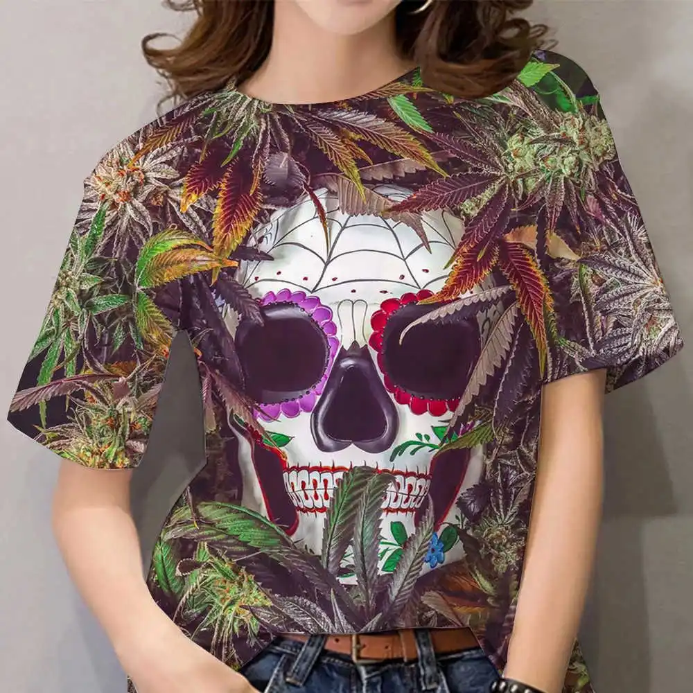 2022 Женская футболка, короткая винтажная футболка с 3D принтом черепа, летний топ, футболка, платье оверсайз для девочек, футболка Kawaii Harajuku 4