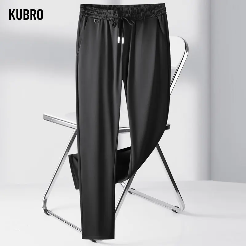 KUBRO 2023, Летние мужские повседневные брюки цвета Хаки, черные, Тонкие эластичные, прямые Деловые брюки, мужские брюки, легкие, полной длины 1