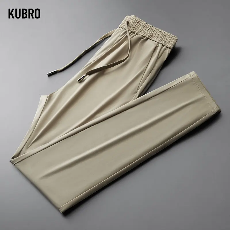 KUBRO 2023, Летние мужские повседневные брюки цвета Хаки, черные, Тонкие эластичные, прямые Деловые брюки, мужские брюки, легкие, полной длины 3