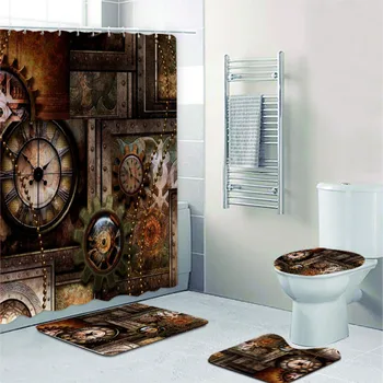 3D Старинные Часы в стиле Стимпанк и Шестеренки Для Ванной Комнаты, Набор Занавесок Для Душа, Готические Промышленные Коврики Для Ванной, Коврики для Туалетных Принадлежностей