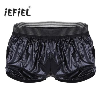 Летние сексуальные шорты IEFiEL для мужчин, модные шорты, легкие боксерские шорты из искусственной кожи, короткие брюки для отдыха с мокрым эффектом