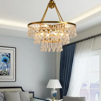 Золотая роскошная хрустальная люстра для гостиной, спальни, кухни, современного дома, декоративный подвесной светильник E14