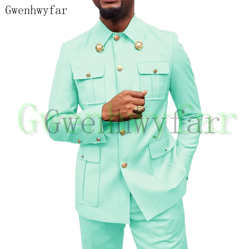 Гвенвифар 2022 Весна, 2 предмета, элегантные приталенные мужские костюмы, повседневный Мятно-зеленый Мужской модный свадебный смокинг для ужина со стороны Жениха 0
