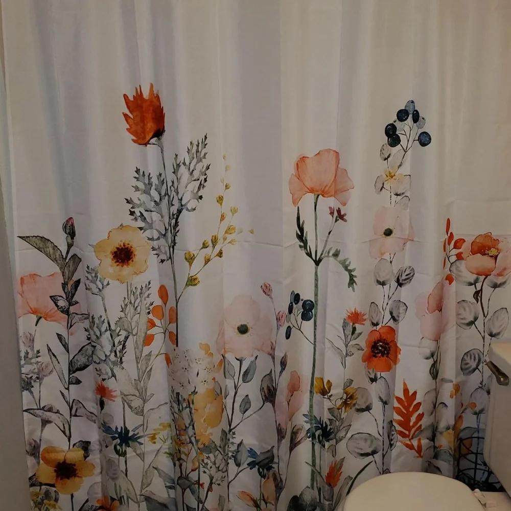 Цветочная занавеска для душа с 12 крючками Акварельные ботанические цветы Декоративная занавеска для ванны Современные аксессуары для ванной комнаты 5