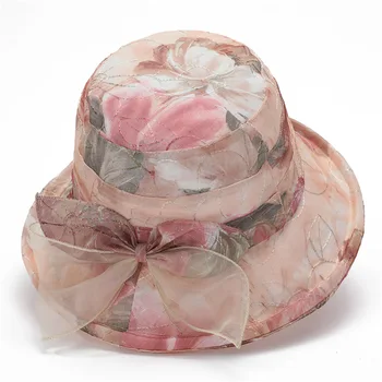 Женская панама, солнцезащитный крем, цилиндр рыбака с большими полями, модная банкетная кепка с цветочным принтом.