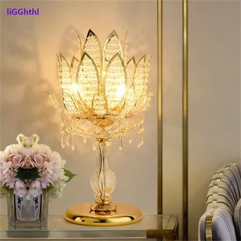 Хрустальная Настольная лампа LED Lotus Desk Light Современное Золотое Креативное Искусство Дизайн Ламп Украшения Дома Прикроватные Светильники Crystal Lighting.