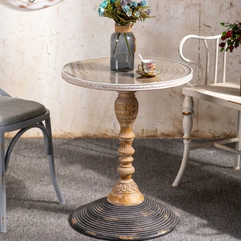 Деревянные журнальные столики в стиле ретро, Креативный круглый столик для гостиной, французский дизайн, Круглый стеклянный приставной столик, Мебель Salontafel HY