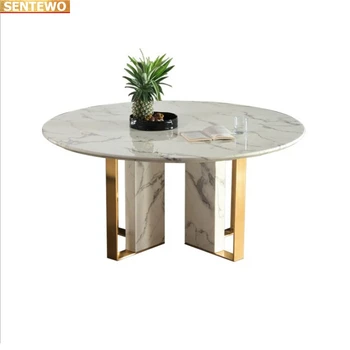 Дизайнерская роскошная круглая столовая с мраморной плитой и обеденным столом на 4 6 стульев mesa eettafel мебель на золотой основе из нержавеющей стали
