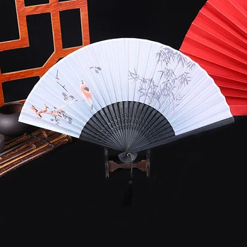 Ручной складной веер 1ШТ Элегантный Ручной веер в античном стиле, складной китайский Аксессуар из свежих цветов и птиц, подарок в восточном стиле