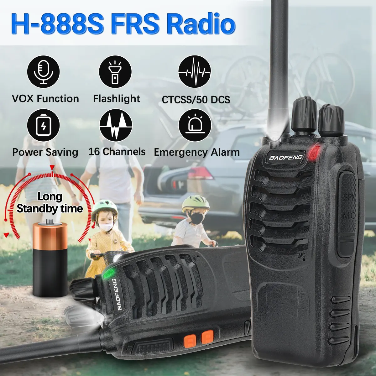 Baofeng H-888S FRS Портативная Рация Перезаряжаемая Портативная Двухсторонняя Радиостанция Дальнего Действия с Фонариком Lion Battery USB Зарядное Устройство BF-888S 4